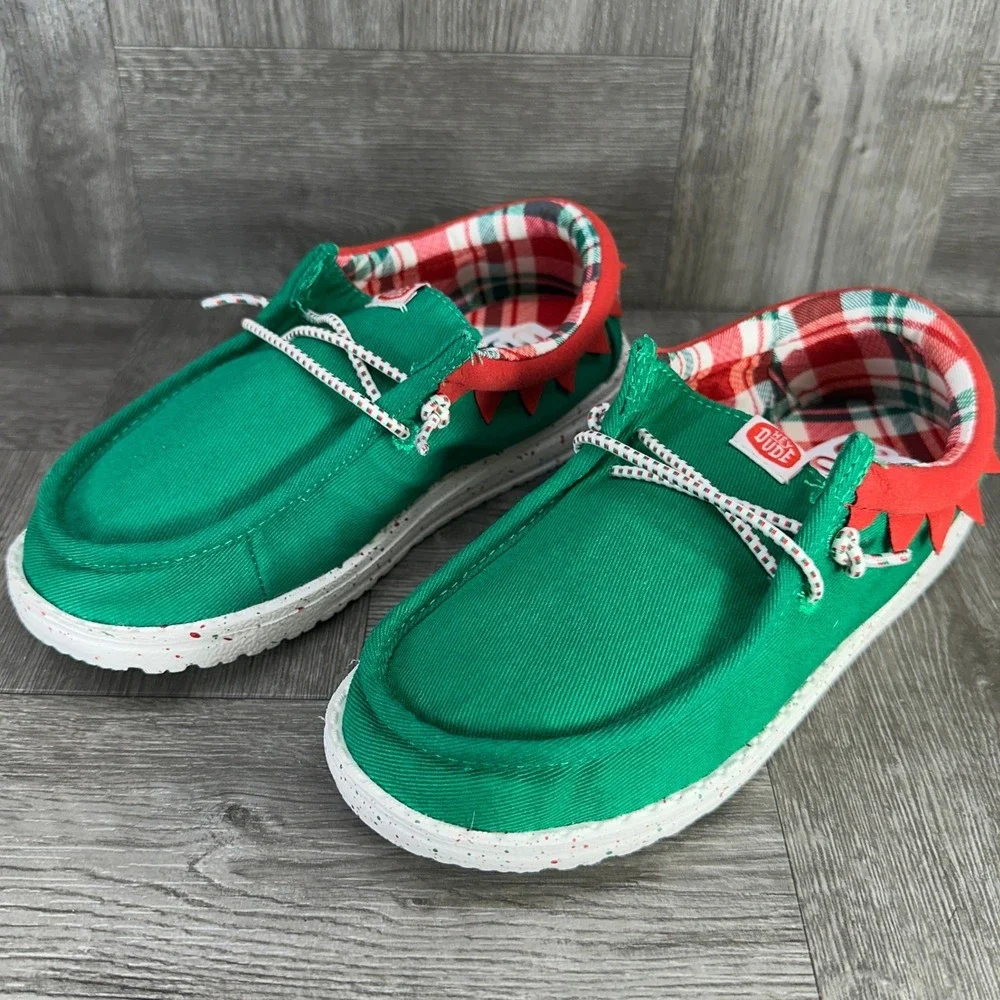 Hey Dude Wendy Elf Toddler Size 10 Green Red Christmas Holiday Slip On NEW